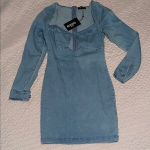 Missguided Light Blue Long Sleeve Dress